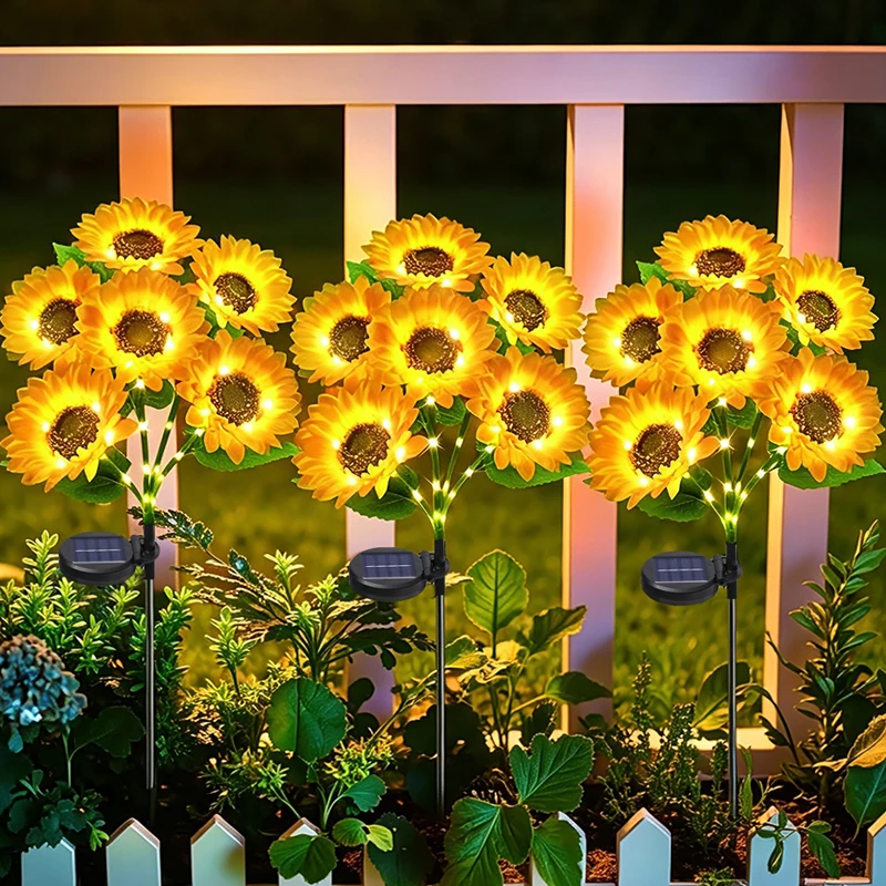 Solar Garden Lights Outdoor Sunflowers Garden Decor Lawn Lamp Waterproof Outdoor Decorations for Landscape Ard Patio Fence