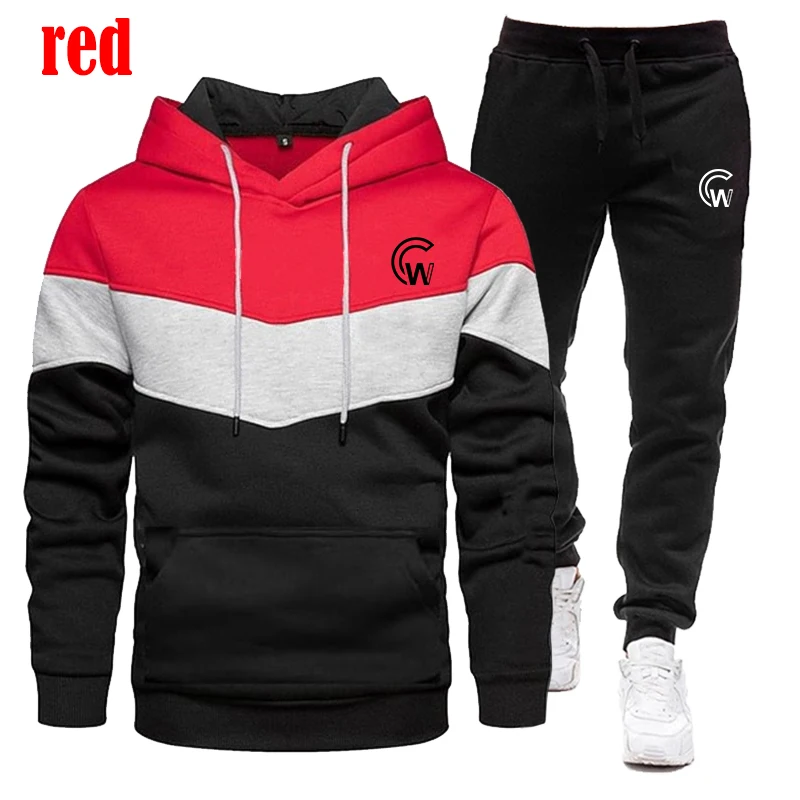 Men\'s sportswear set trend new three color hoodie 2-piece set hooded sweatshirt+sports pants sportswear jogging set