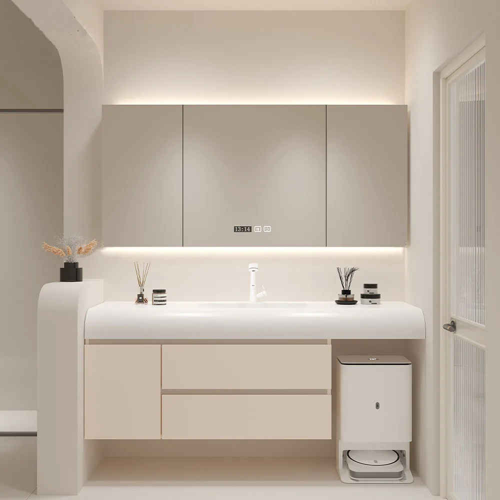 

integrated washing table Solid wood bathroom cabinet Toilet hand washing table basin Smart mirror cabinet