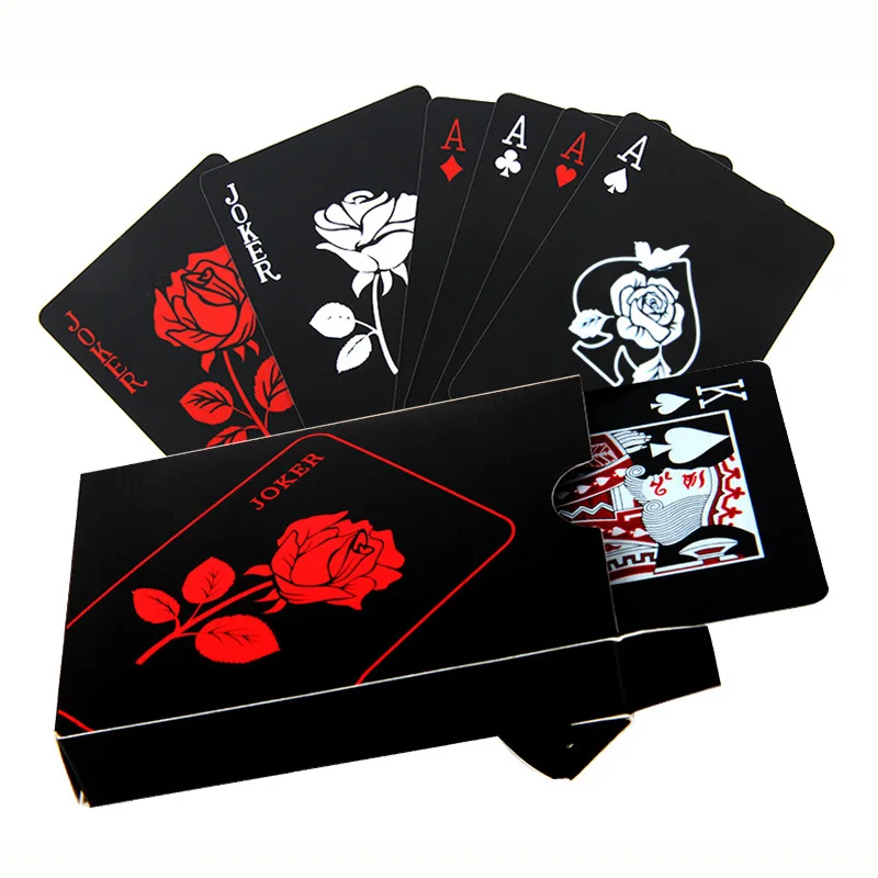 Rose Black Plastic Playing Cards Flower Cut Magic Practice Cards Waterproof Poker