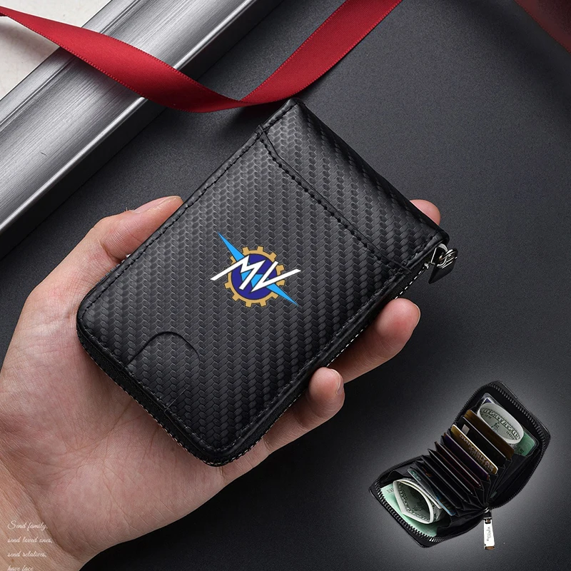

motorcycl Carbon Fiber Short Wallet Men's Card Bag Integrated Zipper Change Bag Holder For MV Agusta F3 675 800 Brutale 800 1000
