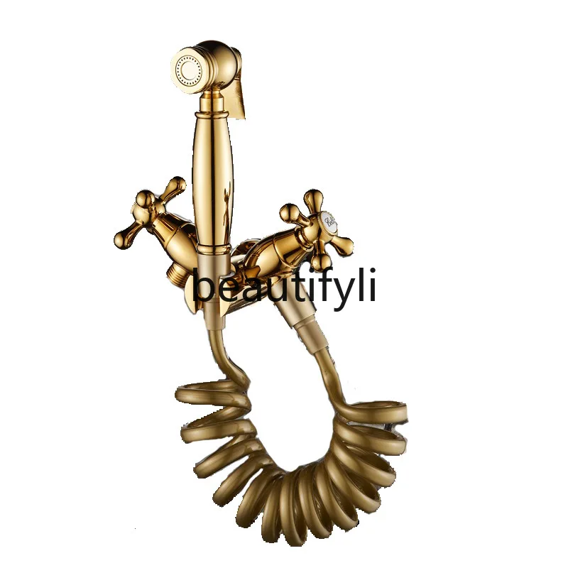 

Retro gold electroplated toilet significant other spray gun woman washer full copper pressurized toilet toilet one in two out