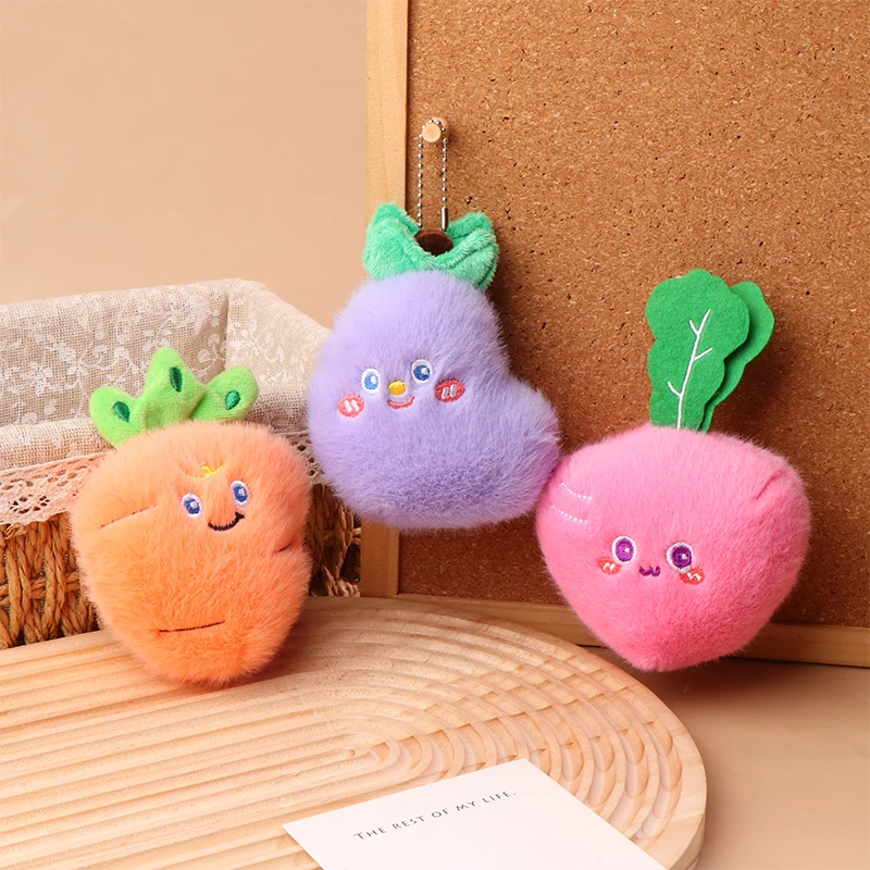 Cartoon Kiwi Fruit Plush Toy Keychain Radish Eggplant Pumpkin Vegetable Soft Stuffed Doll Pendant Car Key Ring Bag Decor