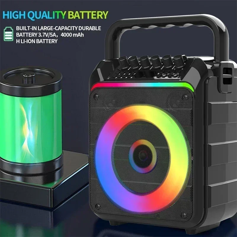 

Alynic Karaoke Machine with Two Wireless Microphones Portable Bluetooth Speaker PA System LED Lights Supports BT USB AUX TF