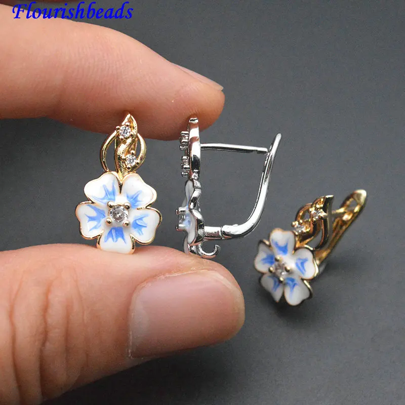 

30шт синий и белый фарфоровый цветок в китайском стиле в форме короны металлические застежки-крючки для сережек