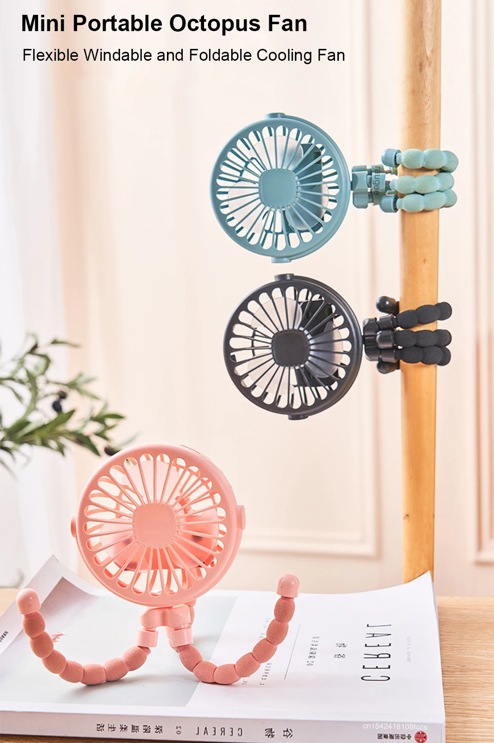 Baby-Kinderwagen-Ventilator, tragbar, handgeführt, 360° ° Drehbarer, flexibler, verstellbarer Stativ-Luftkühlventilator, wiederaufladbarer Kinderwagen-Clip-Ventilator – Detail 1