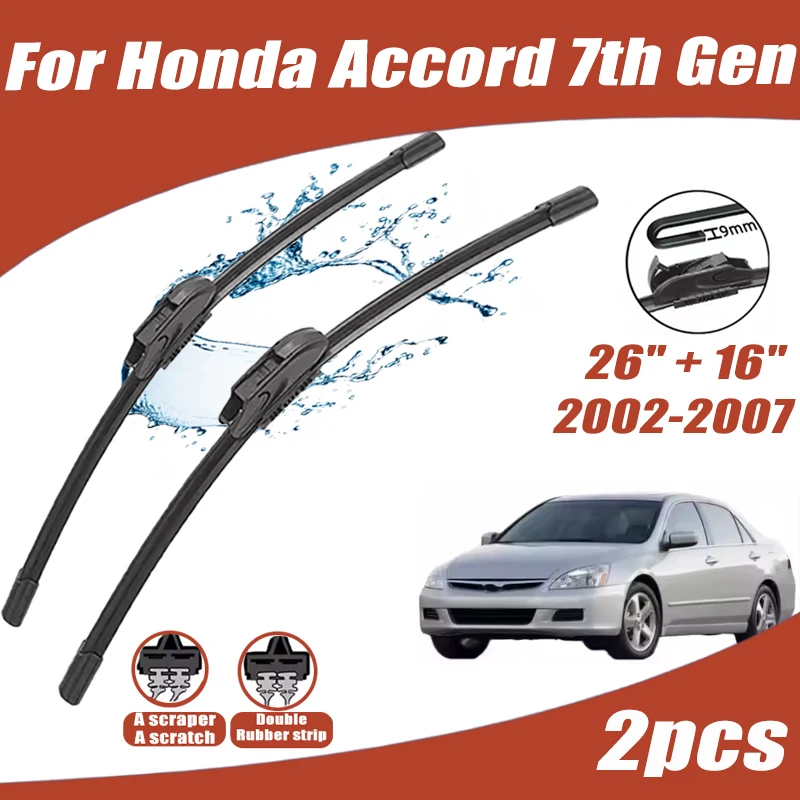 

2Pcs 26"+16" Front Windshield Wiper Blades For Honda Accord 7th Gen 2002-2007 2003 2004 2005 Quiet Durable Windscreen Wipers