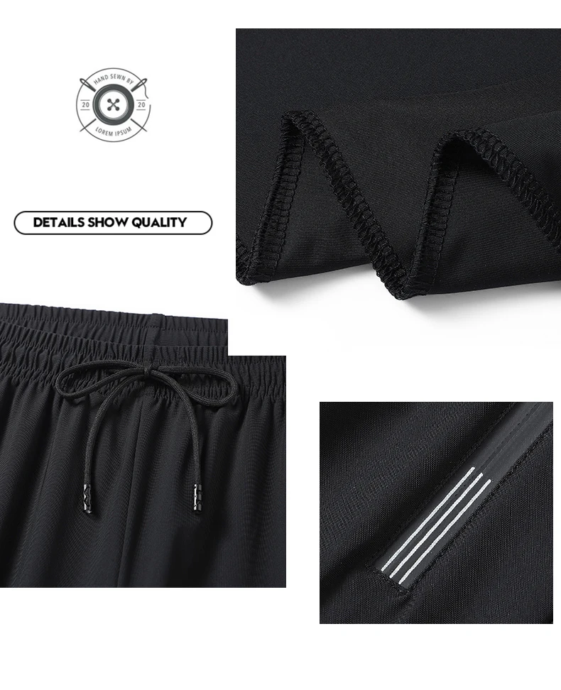Men's Athletic Stretchy Ice Silk Quick Dry Pants Zipper Pockets Lightweight Sweatpants Outdoor Hiking Breathable Running Workout