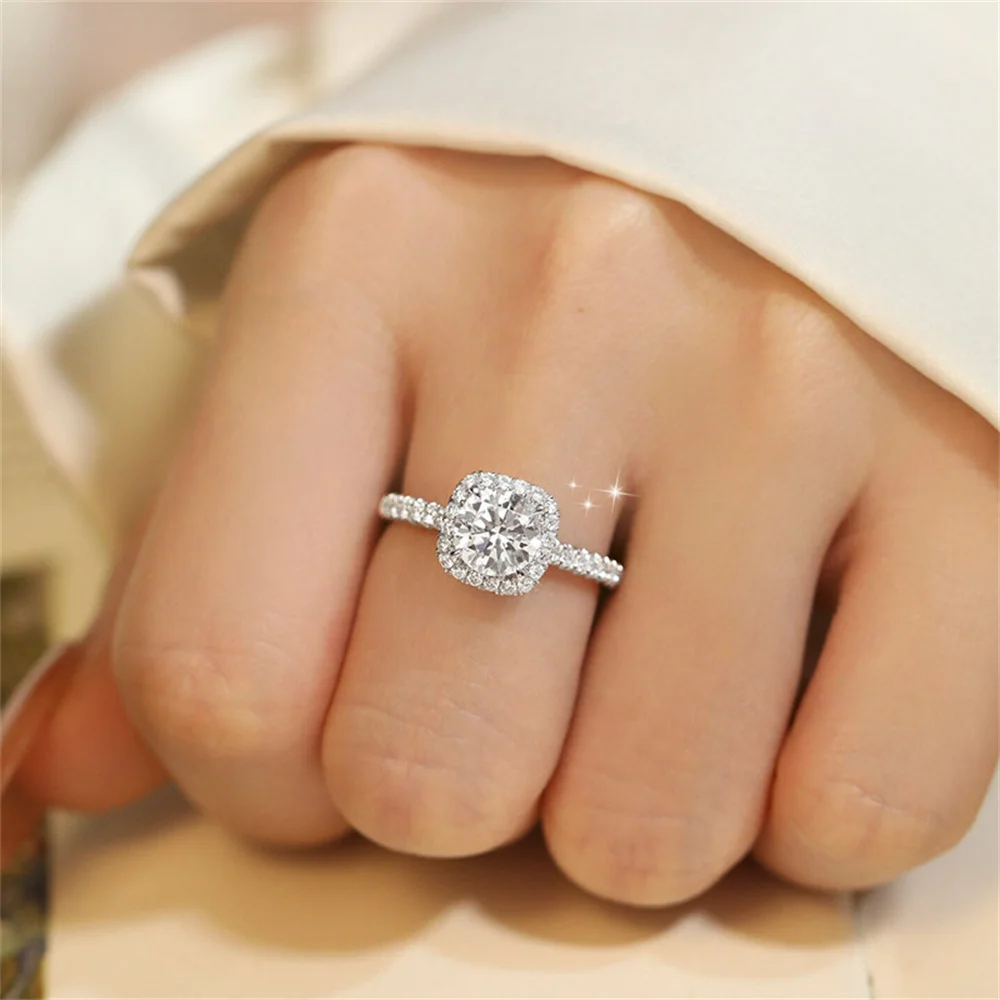 s925スターリングシルバー-2ctクッションカット-モアサナイト婚約指輪-ハローパヴェサイドストーン-ウェディングバンド-ジュエリーギフト-女性用