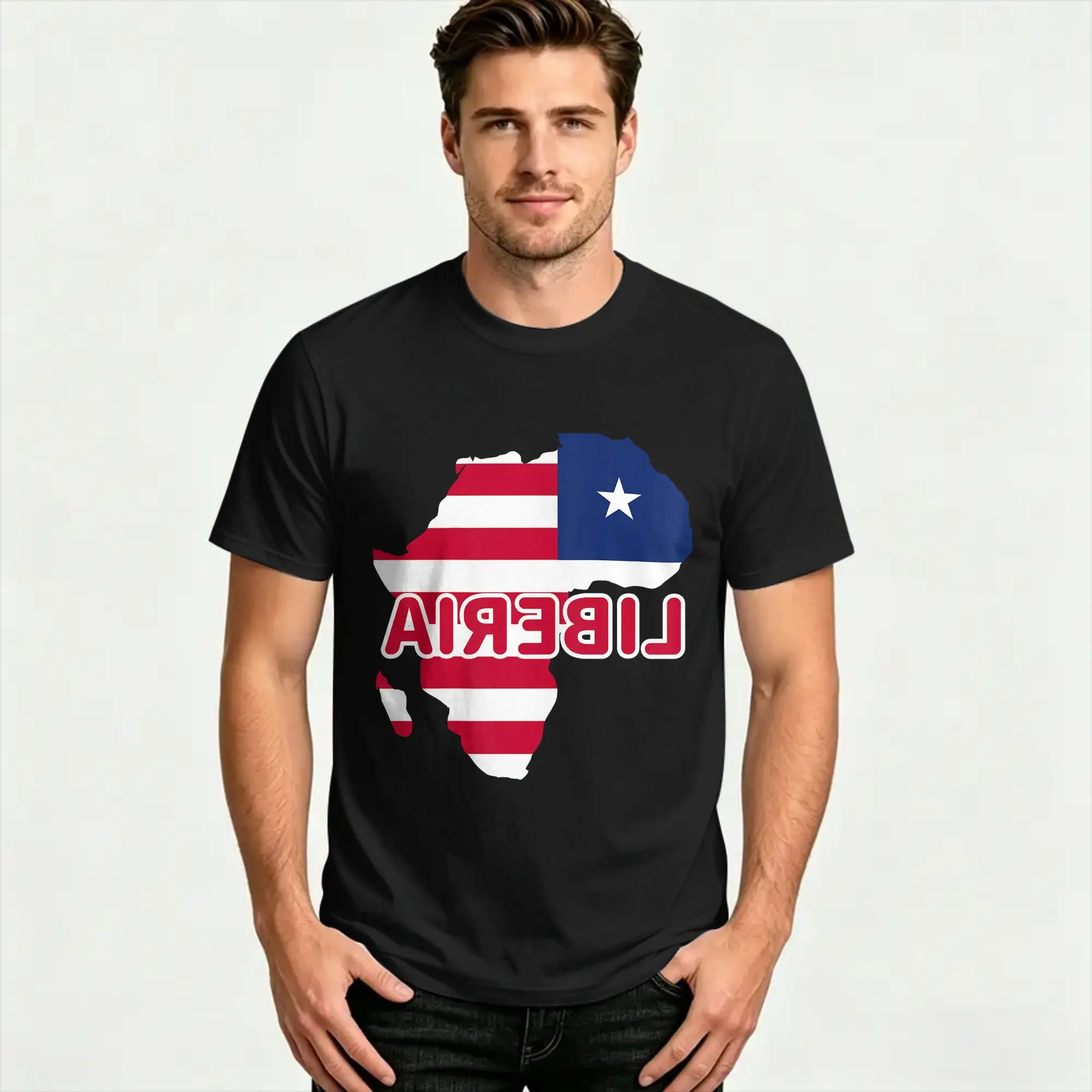 Liberia Liberian Pride Flag Map Africa T Shirt Summer  Leisure T Shirts Cotton O Neck Plus Size 5XL Tees Short-Sleeved  Fun Tops