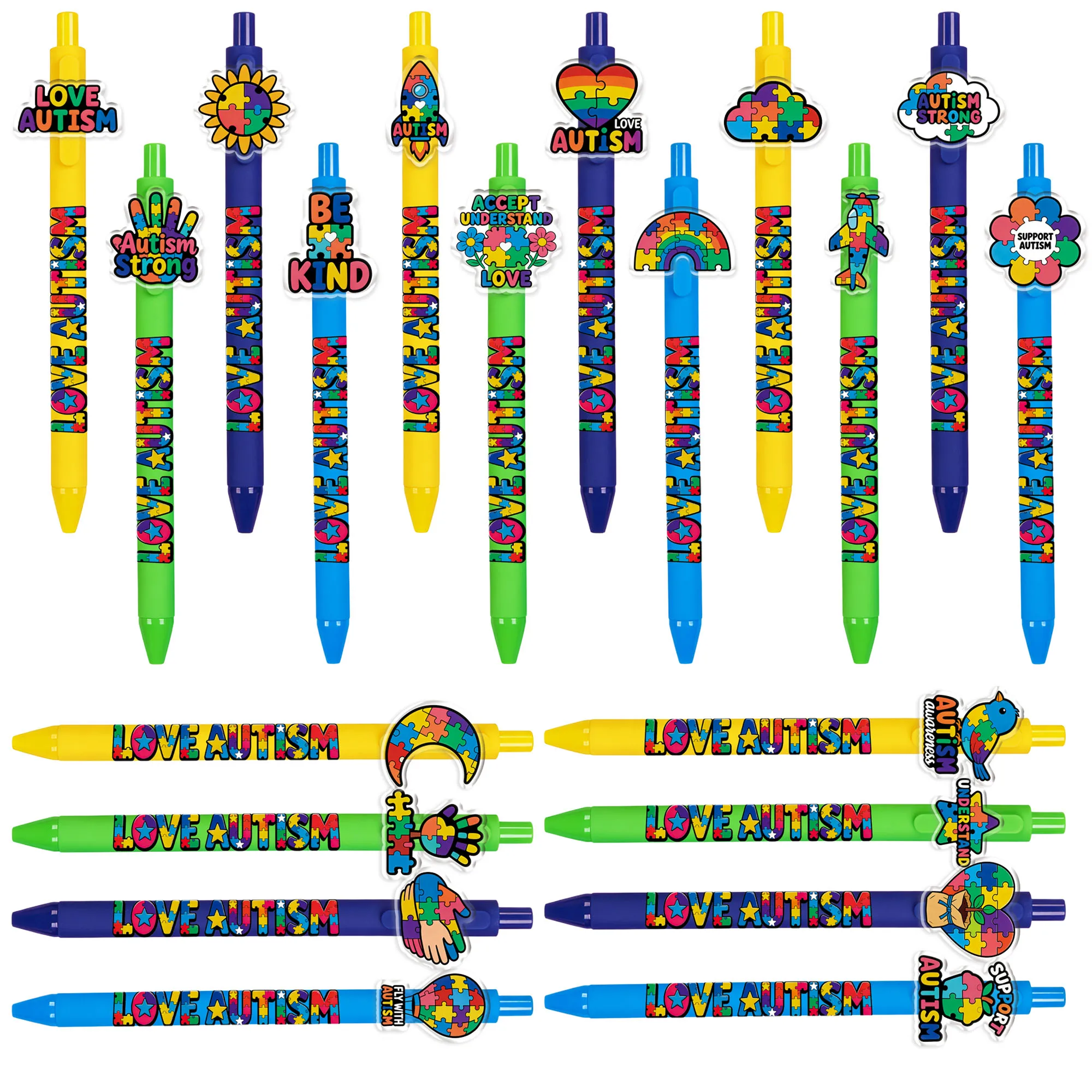 

20 PCS / 30 PCS Autism Care Pattern Ballpoint Pens - Public Welfare Gifts - Signature Pens - Office Writing Stationery Pens