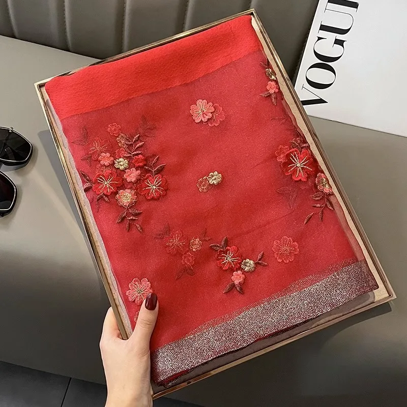 Silk Scarf for Women\'s Versatile Light Luxury Style Hangzhou Silk High end Scarf for Autumn and Winter Warm Scarf
