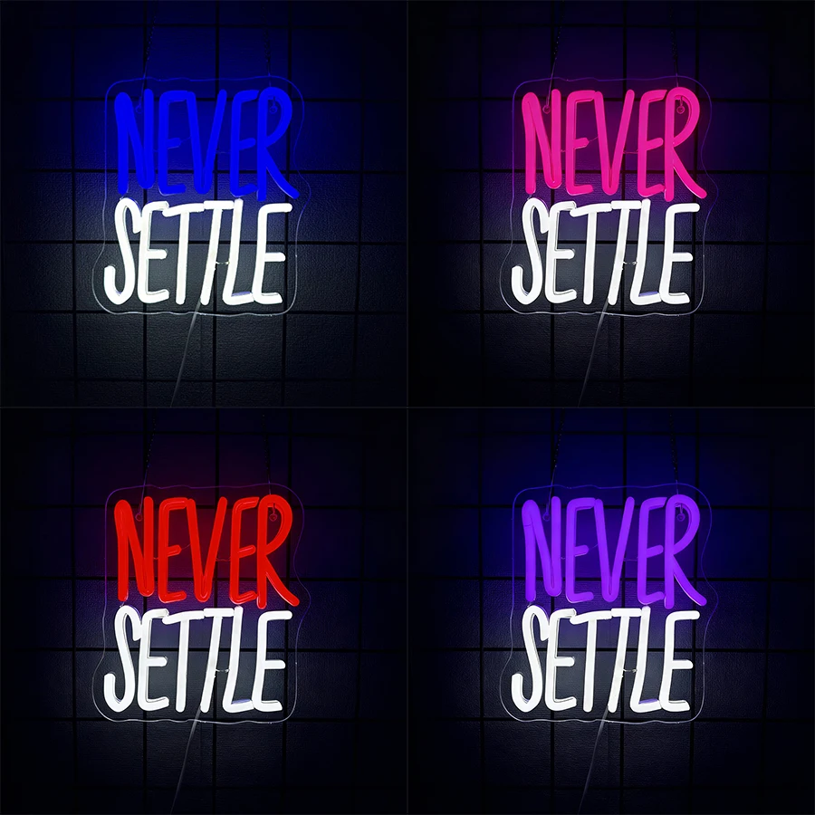 Multi-Color Never Settle Neon Sign For Wall Decor,Light Up Sign For Bedroom,Office,Gym Decor,Man Cave,Classroom,Gift For Friends