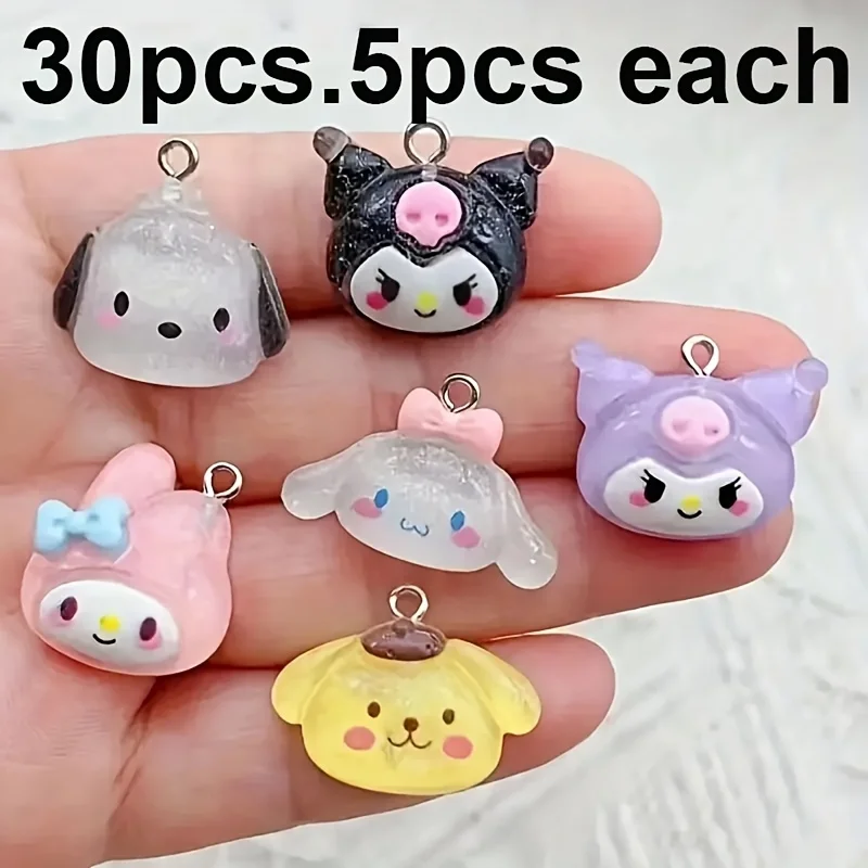 10/30/35/50pcs Sanrio Pendant Charms Kawaii Hello Kitty & Kuromi Resin Charms for DIY Jewelry - Bracelets, Keychains, Necklaces*