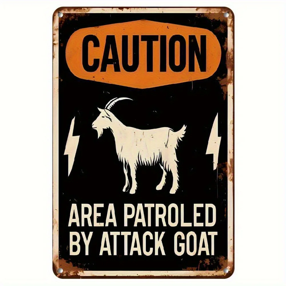 2D Flat Home&Seasonal Decoration Goat Patrol Area Retro Aluminum Sign Vintage Humorous Wall Decor With Lightning Bolt Design