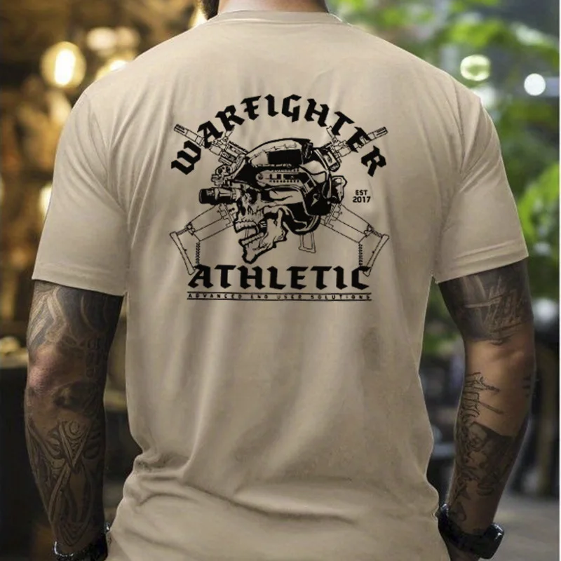 Family Matching T‑Shirt Black Biker Tactical‑Style Helmet‑Skull Curved Vintage Letter Large Back Print Streetwear  Sleeve Tee