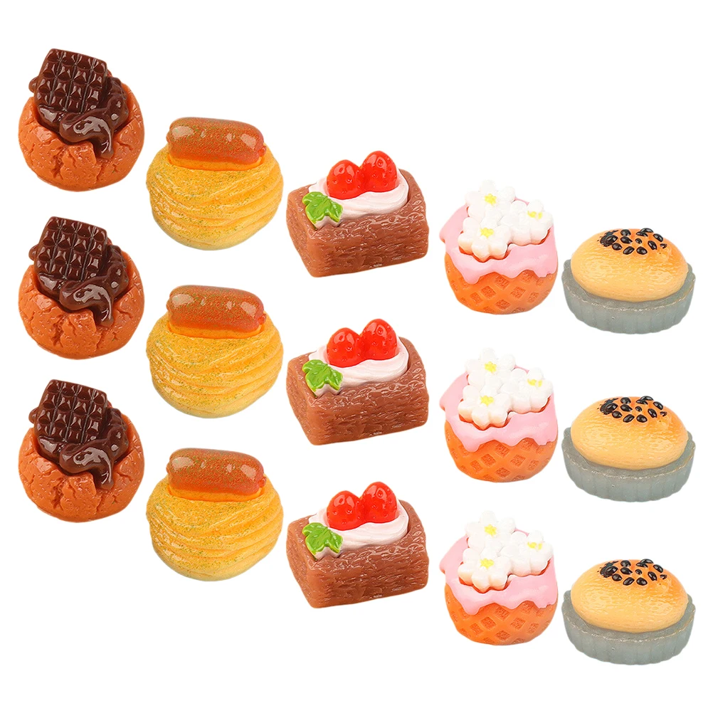 

15 Pcs Mini Cakes Miniature Cake Model Decor Artificial Food Prop Resin Display Dollhouse Kitchen Accessories Mini Dessert Play