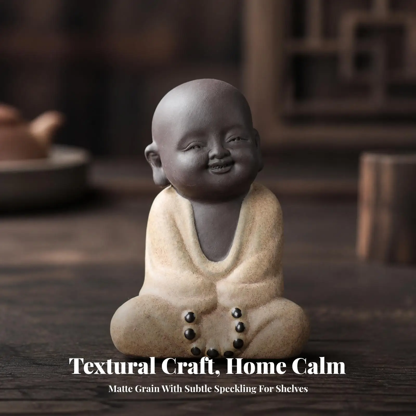 Seated Monk Figurine Compact Synthetic Resin Monk Statue Refined Workmanship