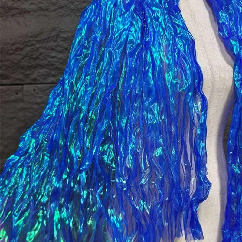 Colorful Pleated Laser Gradient Organza Fabric Wave Decoration Handmade DIY Clothing Fashion Mesh Fabric Mermaid Texture Cloth view 6