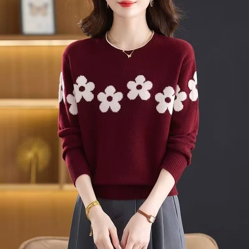 Women's Round Neck Long Sleeve Imitate Cashmere Sweater Comfortable Loose Fit Outerwear Knitwear Elegant Commute Style Woolen