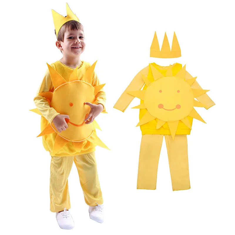 Kids Smiling Summer Sun Costume Cute Cartoon Blow Up Sun Flower Sunshine Fancy Dress Boys Sun Goddess Halloween Cosplay