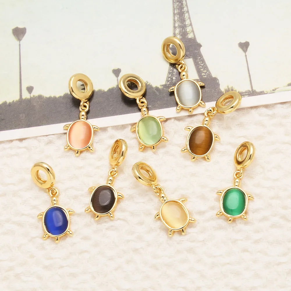OCESRIO Multicolor Crystal Big Lucky Turtle Pendant for Necklace Copper Gold Plated Purse Charm Jewelry Making Component pdtb400