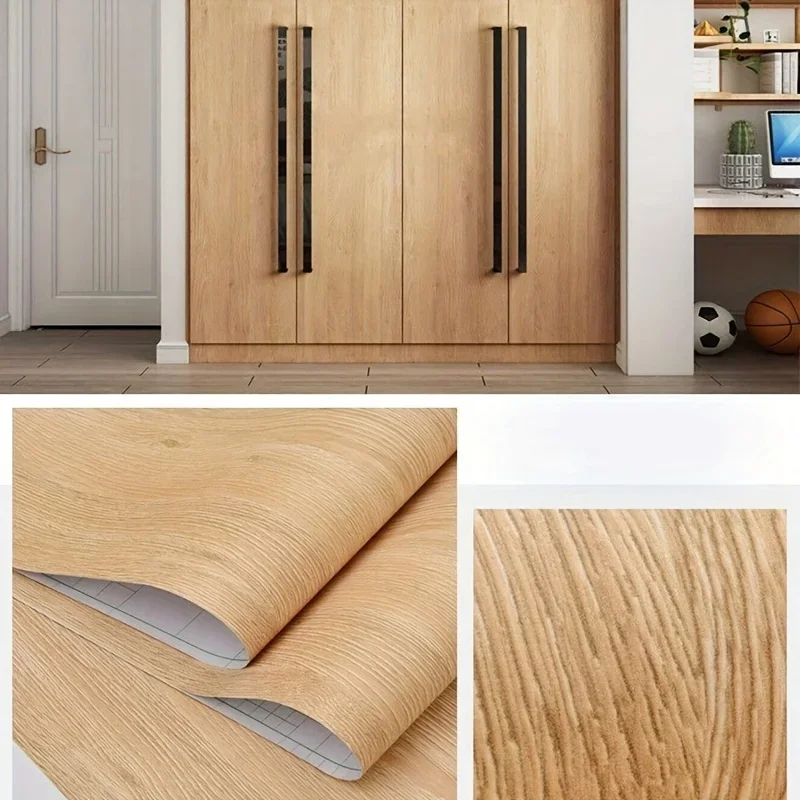 40cm Width Vinyl Waterproof Wood Grain Self-Adhesive Wallpaper for Furniture Refurbishment Removable Stickers for Home Decor