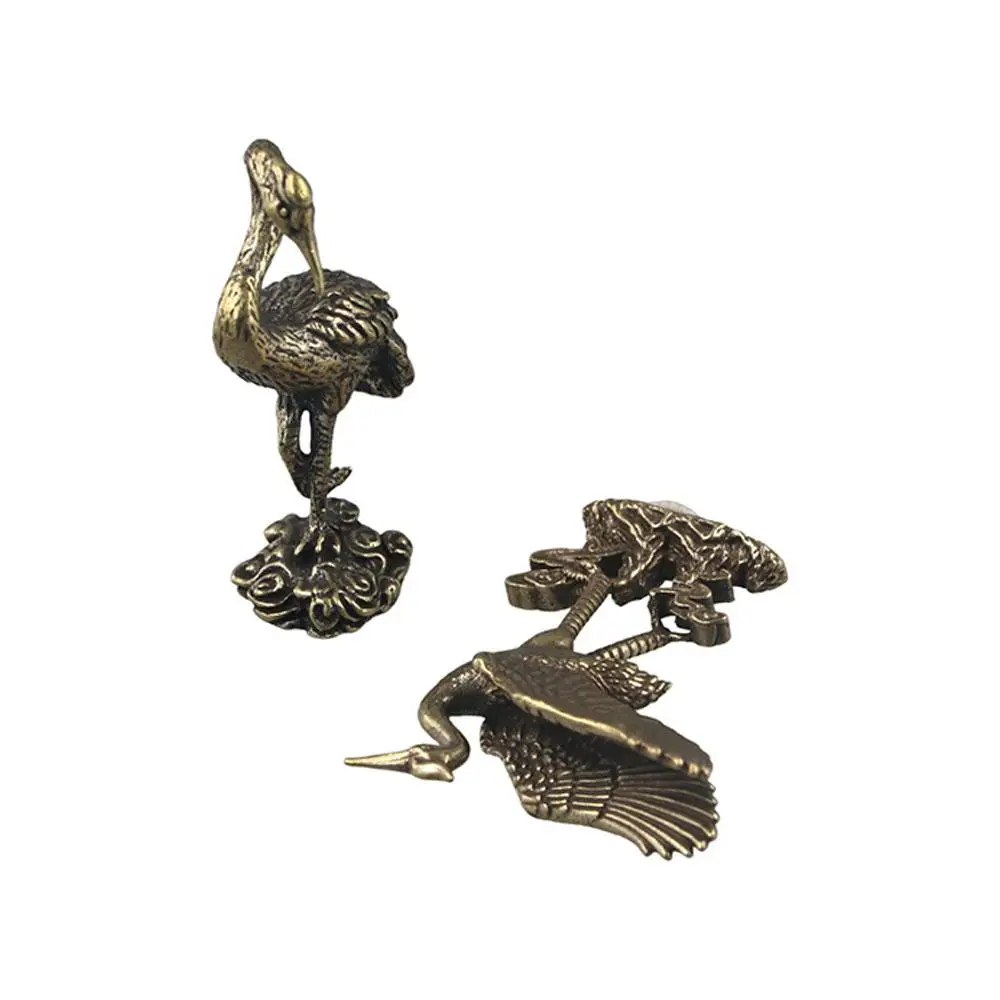 Pure Brass Crane Figurines Cultural Toys Copperware Red-crowned Crane Sculpture Exquisit Handcrafted Brass Miniatures Tea Pet