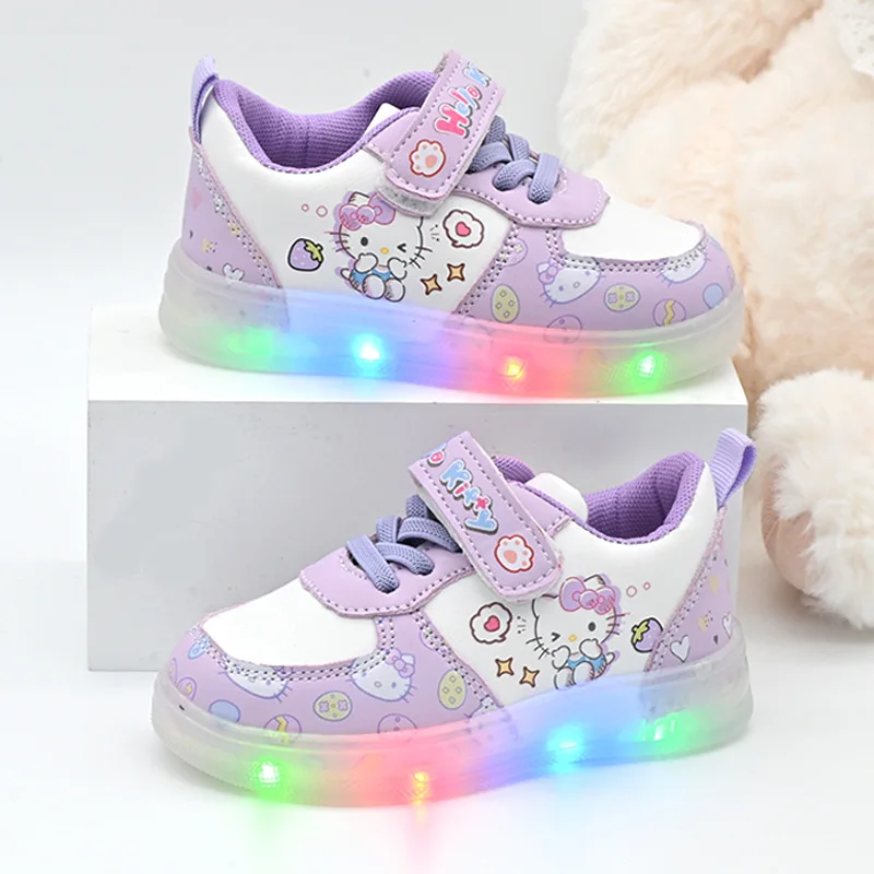 

LED Kids Shoes for Girls Cute Cartoon Hello Kitty Shoes Summer Girl Kawaii Shoes Soft Bottom Sneakers Casual Shoes