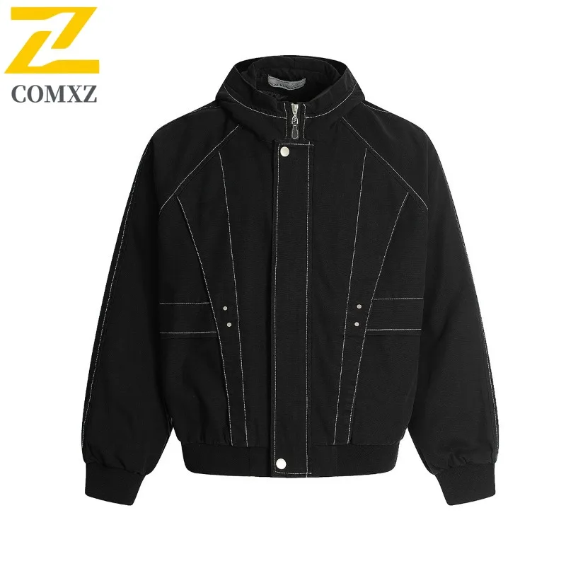 

COMXZ Мужская джинсовая куртка Chaqueta, удобная однотонная модная уличная байкерская куртка для отдыха, дорожная велосипедная куртка в минималистском стиле