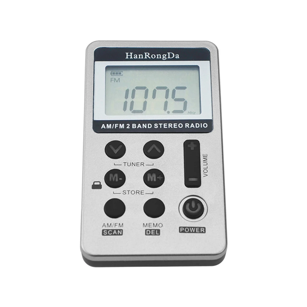 HanrongDa-Rádio FM Digital Portátil, Receptor Estéreo 2 Banda, Rádio de Bolso com Fones De Ouvido, Tela LCD, Bateria Lanyard, HRD-103