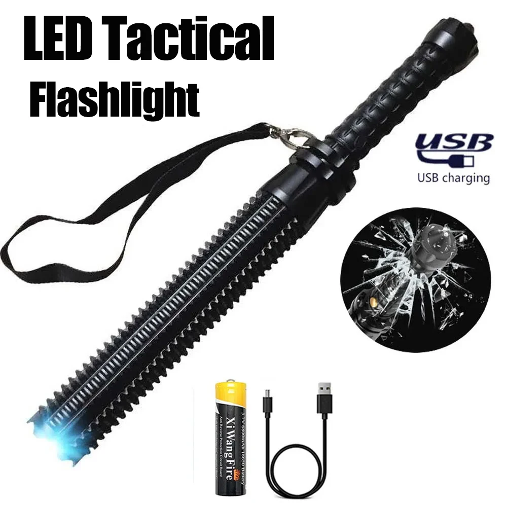 LED Tactical Flashlight Telescopic zoomable 3-Mode Rechargeable Emergency Self-defense Security Police Patrol Emergency Lamp