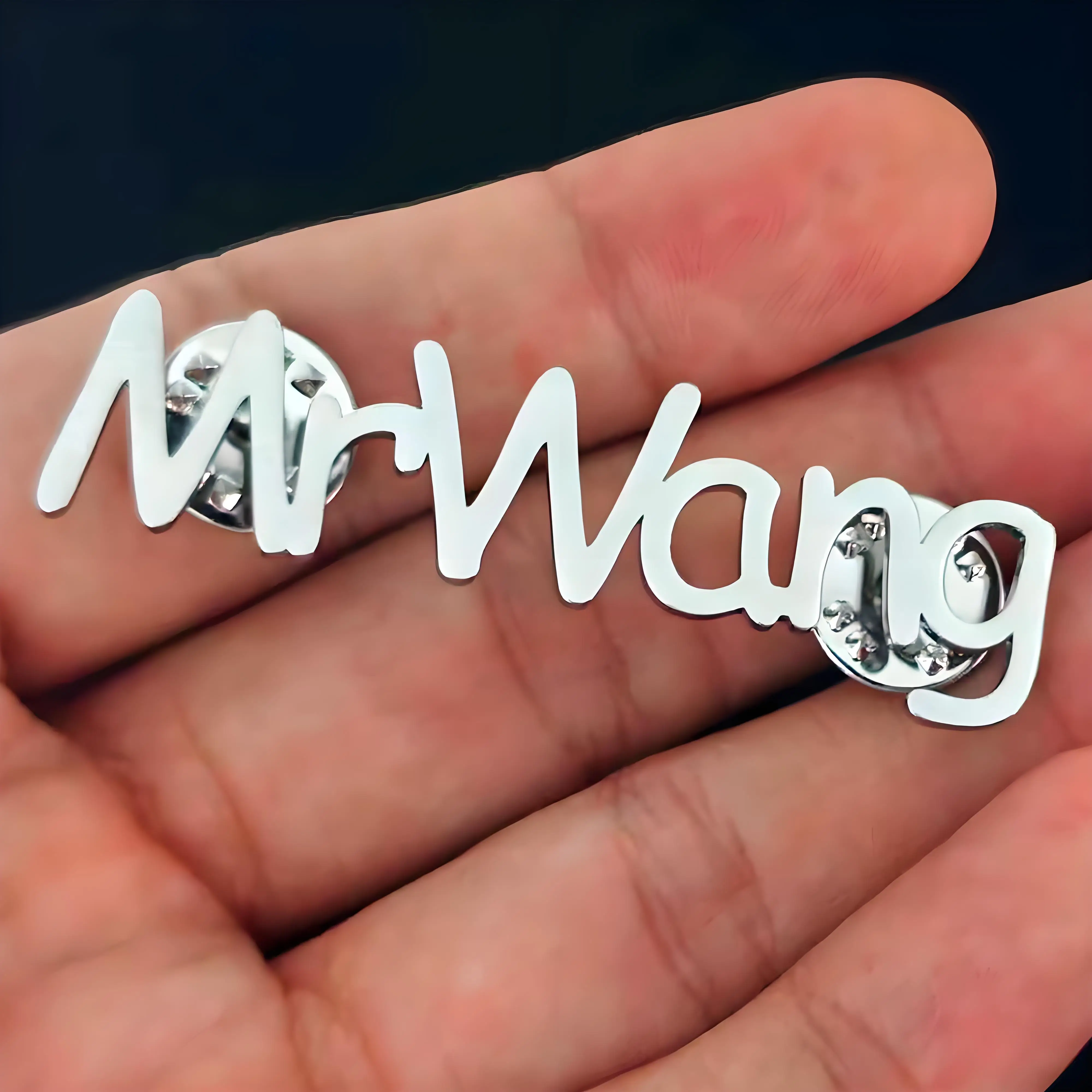 

Unique Custom Name Brooch in Stainless Steel, Unisex Trendy Pin Badge with Engraved Nameplate, Perfect Gift for Weddings