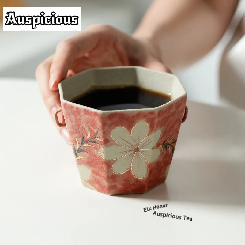 

240ml Hand-painted Pomegranate Flowers Teacup Elegant Tea Bowl Cute Cup Tea-tasting Fragrance Cup Jianzhan Master Cups Cha Gift
