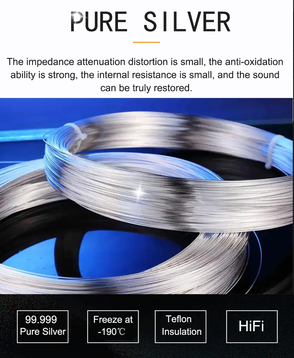 99,999% Reines Silber -190 ℃ Freeze Inter Connection Spezielles Verbindungskabel Elektrisches Stromkabel Audio-Lautsprecher-Kopfhörer-Kabel – Detail 3