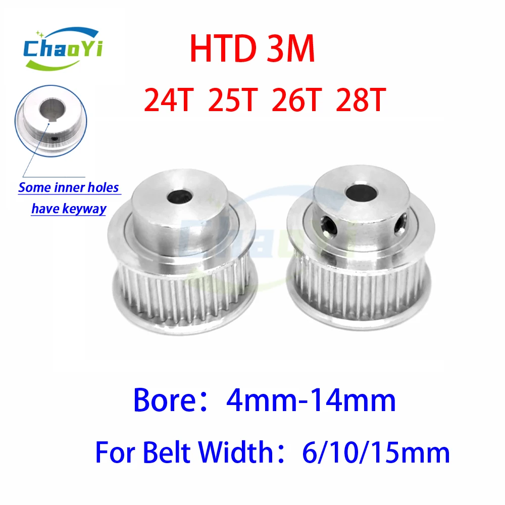 

HTD 3M 24/25/26/28 Teeth Timing Pulley Bore 4/5/6/6.35/7/8/10/12/14mm For Belt Width 6/10/15mm Sheave Gears 3M Synchronous Wheel