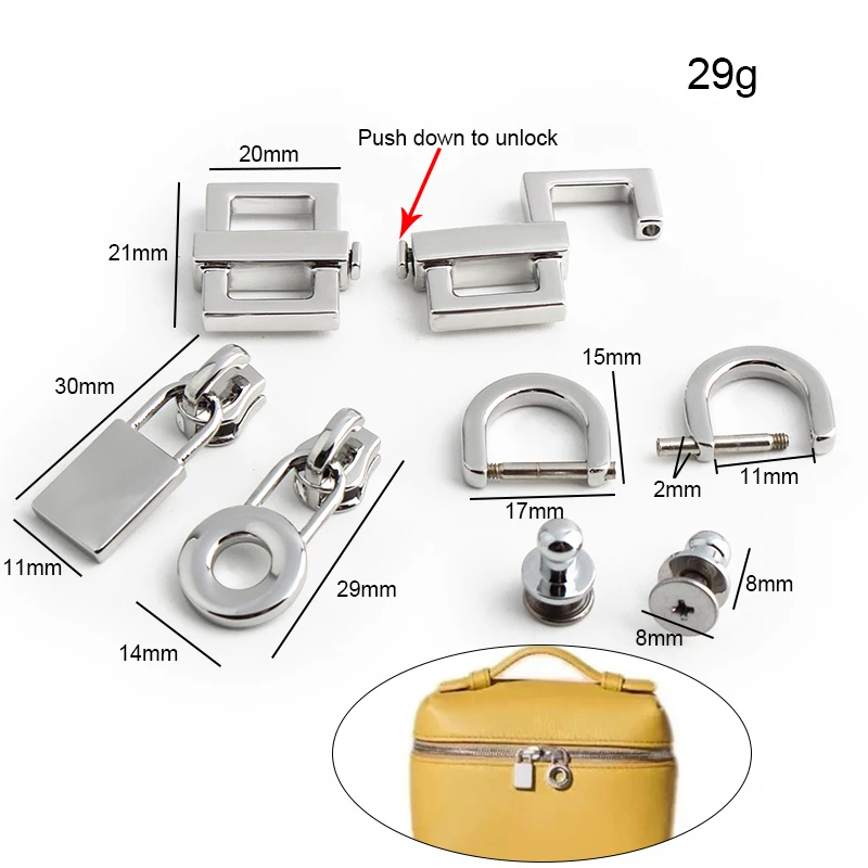 1-5 sets 2 colors 36*28mm gold chrome durable rectangle a set of lock for woman handbag with eyelets key lock purse accessories