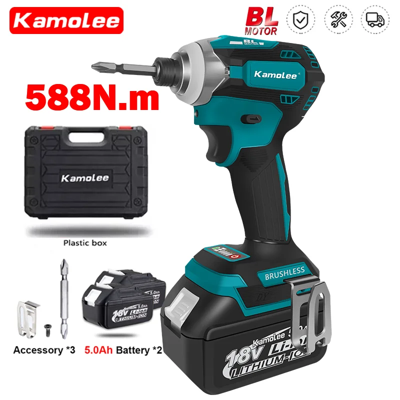 

Kamolee 588Nm Cordless Electric Impact Brushless Wrench 5 Speed Screwdriver Power Tool 1/4" with 3 LED Light for Makita Battery