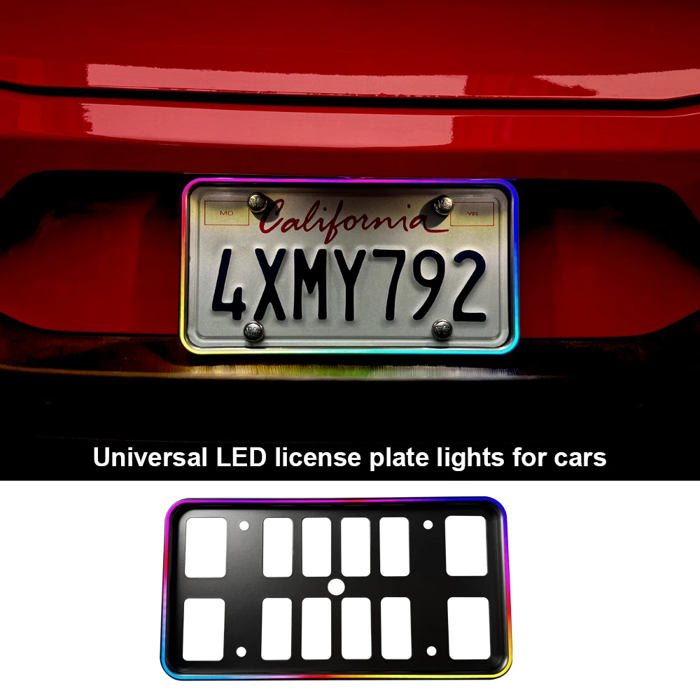 APP Control RGB Rear License Plate LED Light with Brake Warning Function Chrome ABS Universal Fit for Car Truck SUV DC12V