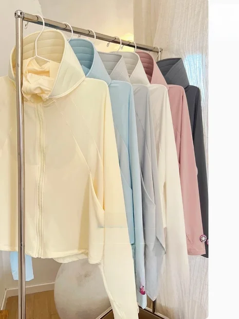 Women's Summer Outdoor Ice Silk Lightweight Breathable UV Protection Clothing Long Sleeve Zipper Closure Hooded Sunshade Shirt