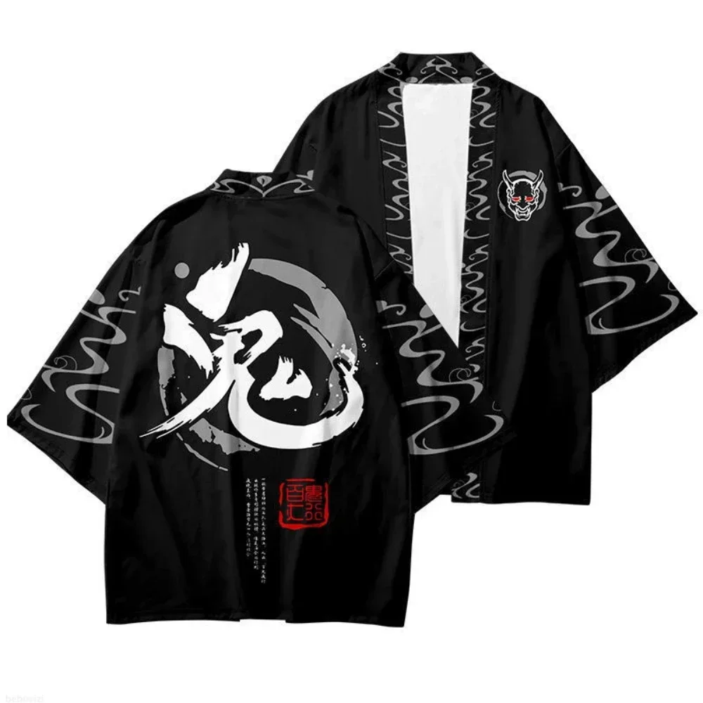 Fashion Japanese Anime Robe Cardigan Women Men Harajuku Demon Cosplay Yukata Haori Kimono