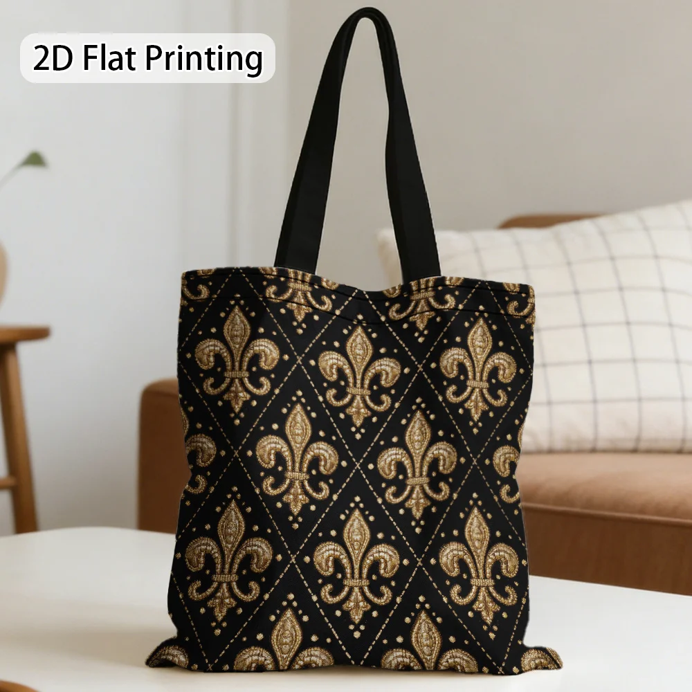 1pc Golden Fleur-de-Lis Tote Bag Suitable for Shopping, Office & Travel - Elegant French Fleur-de-Lis, Rectangular Shoulder Bag