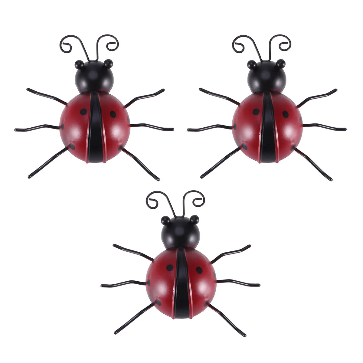 3Pcs Weatherproof Ladybug Wall-Mounted Metal Sculpture Garden Art Decoration Indoor Outdoor Home Yard Fence Porch Decor 9Cm Red