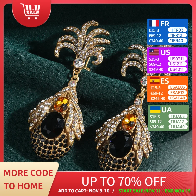 

Vintage Black Flower Earrings Drop Crystal Gold Color Rhinestone Petals Quality Luxury Jewelry Designer Party Wedding 2025 Trend