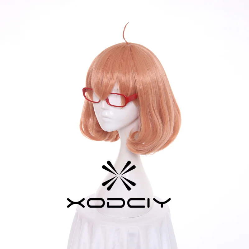 

Kyokai no Kanata Kuriyama Mirai Cosplay Wig Short Orange Pink Heat Resistant Synthetic Hair Wigs + Red Glasses + Wig Cap