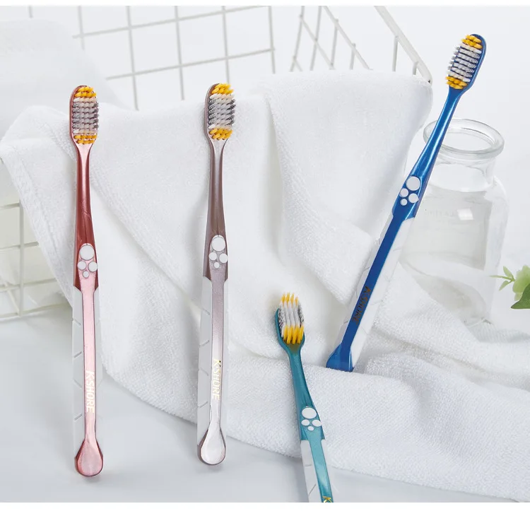 Three-color filament soft bristle toothbrush household adult spiral bristle toothbrush