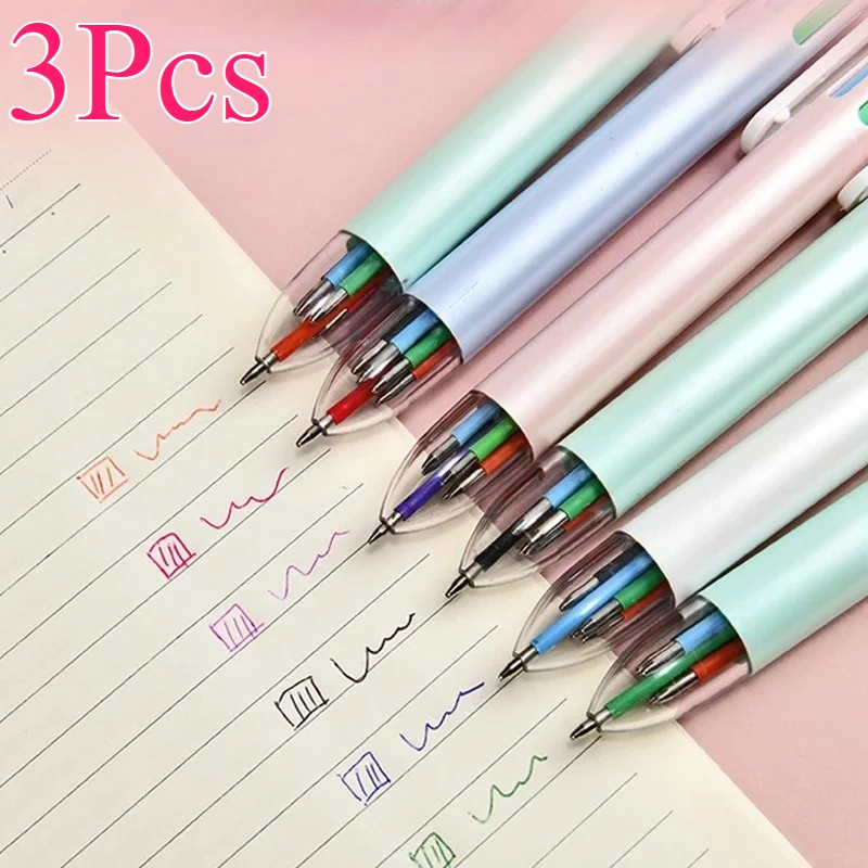 

3Pcs 1.0mm 6-in-1 Multicolor Ballpoint Pen: Plastic Ballpoint Pens For Office, School & Gifts