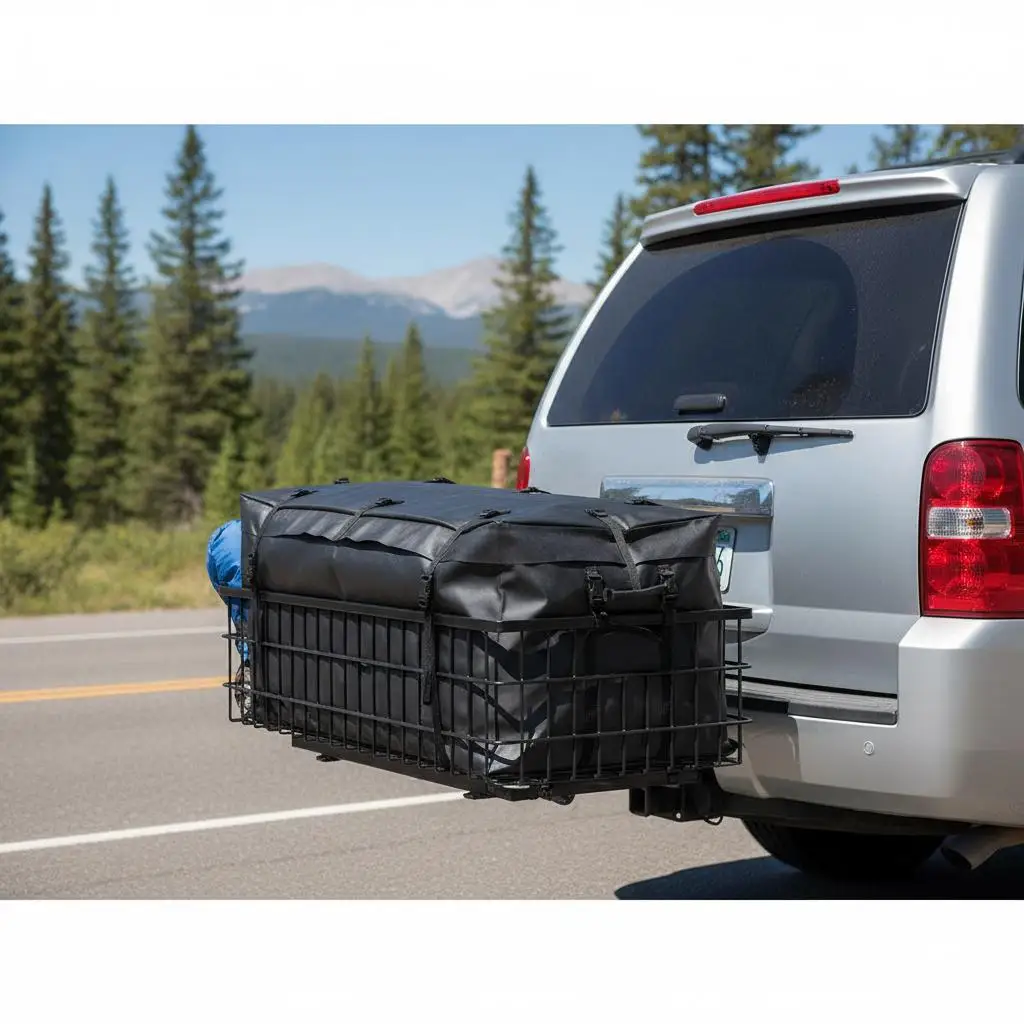 

Vehicle Storage Trunk 60x24x24 Inches For Road Trip Family Camping Cargo Transport, 840D PVC 20 Cubic Feet Capacity Heavy Dut