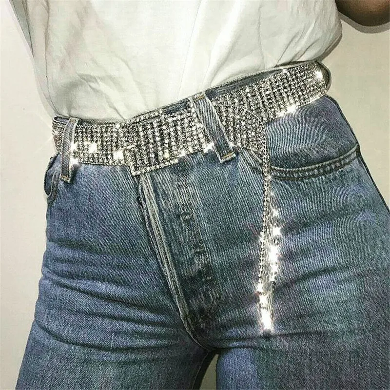 Accessories: Water Waist Chain Full Diamond Eight Rows Fashion Versatile Personalized Jeans Women's Belt