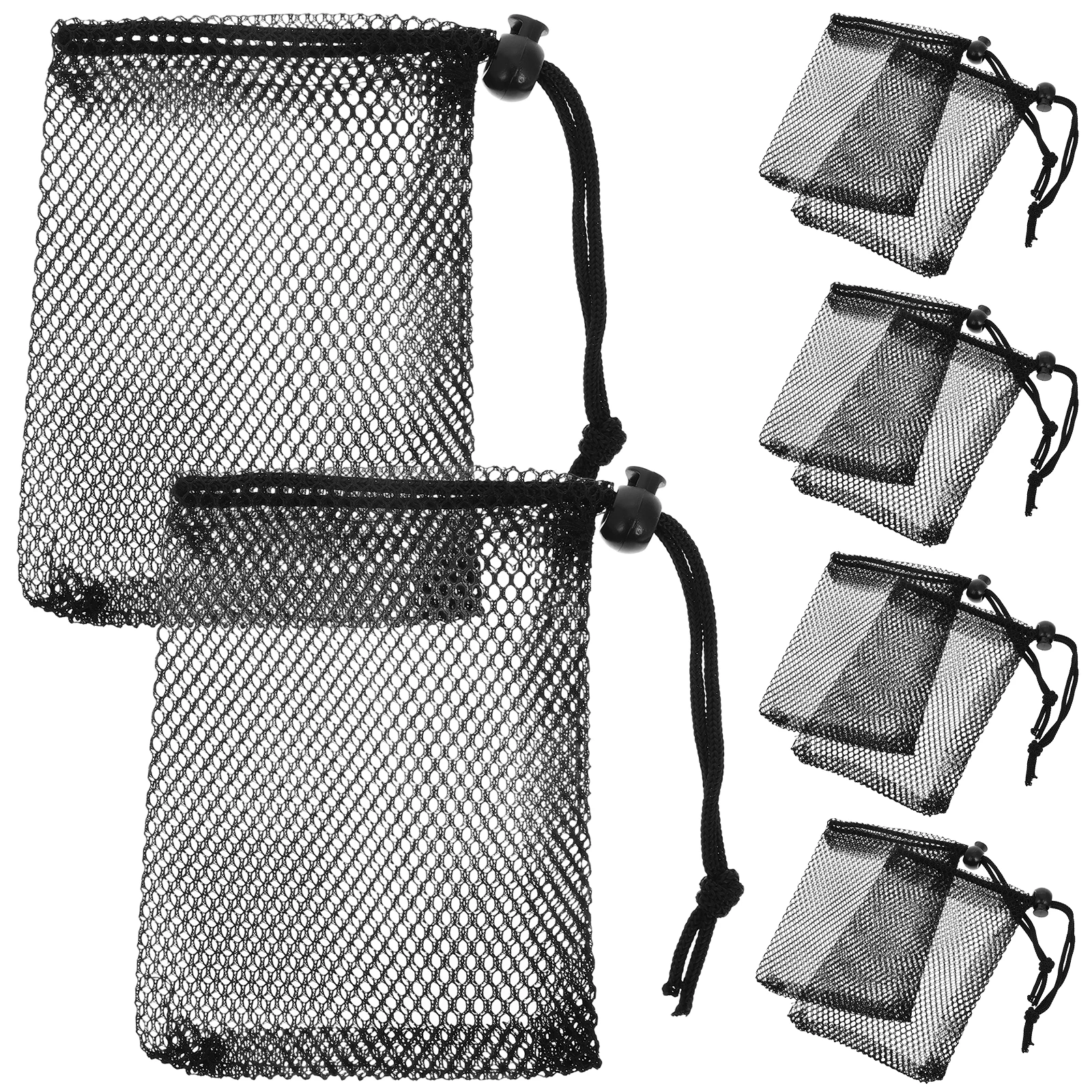 

10pcs Mesh Storage Bags Black Drawstring Adjustable Breathable Organizer Sack Travel Gym Beach Adult Bulk Sport Bags